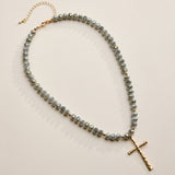 BEADED CROSS NECKLACE WITH GOLD PENDANT - IN 4 COLORS