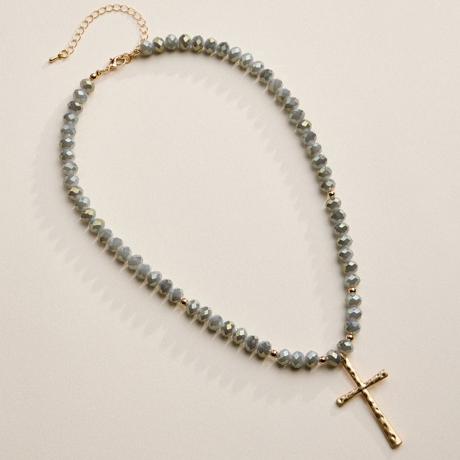 BEADED CROSS NECKLACE WITH GOLD PENDANT - IN 4 COLORS