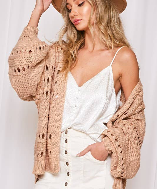 BALLOON SLEEVES KNITTED CARDIGAN