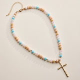 BEADED CROSS NECKLACE WITH GOLD PENDANT - IN 4 COLORS