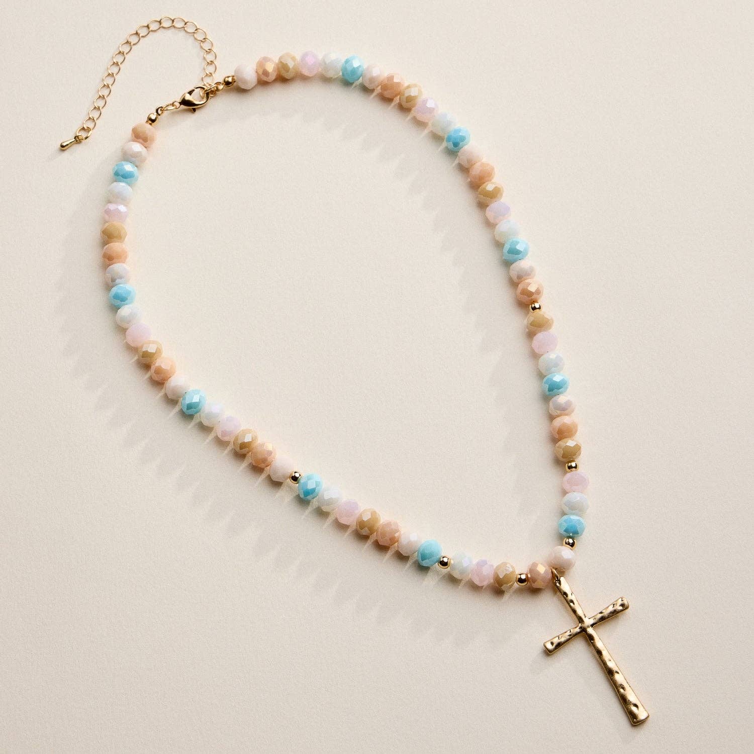 BEADED CROSS NECKLACE WITH GOLD PENDANT - IN 4 COLORS