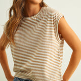TAN/WHITE STRIPE TOP