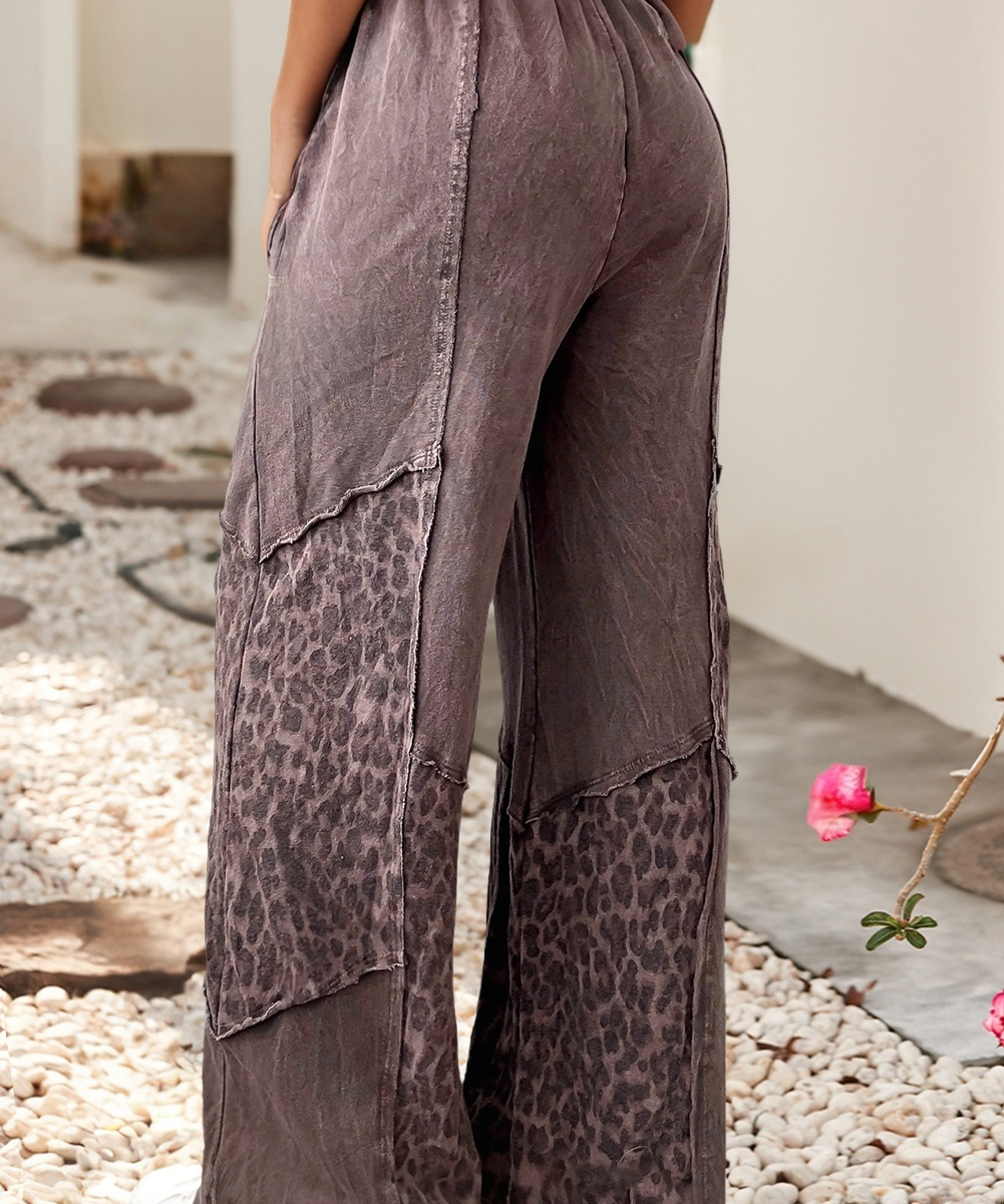 LEOPARD PATCHWORK LOOSE PANTS - COFFEE BROWN