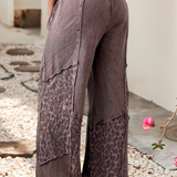 LEOPARD PATCHWORK LOOSE PANTS - COFFEE BROWN
