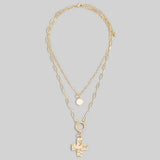 Hammered Cross Pendant Layered Necklace