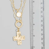Hammered Cross Pendant Layered Necklace