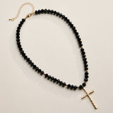 BEADED CROSS NECKLACE WITH GOLD PENDANT - IN 4 COLORS