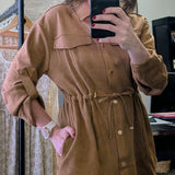 FAUX SUEDE BUTTON DOWN ROLL-UP SLEEVE SHACKET