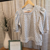 FLORAL PRINT PUFF SHORT SLEEVE FRENCH TERRY TOP