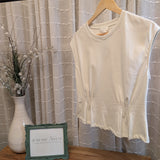 WHITE DETAILED CAP SLEEVE TOP