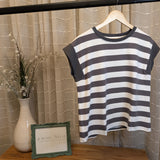 GRAY AND WHITE STRIPED TOP
