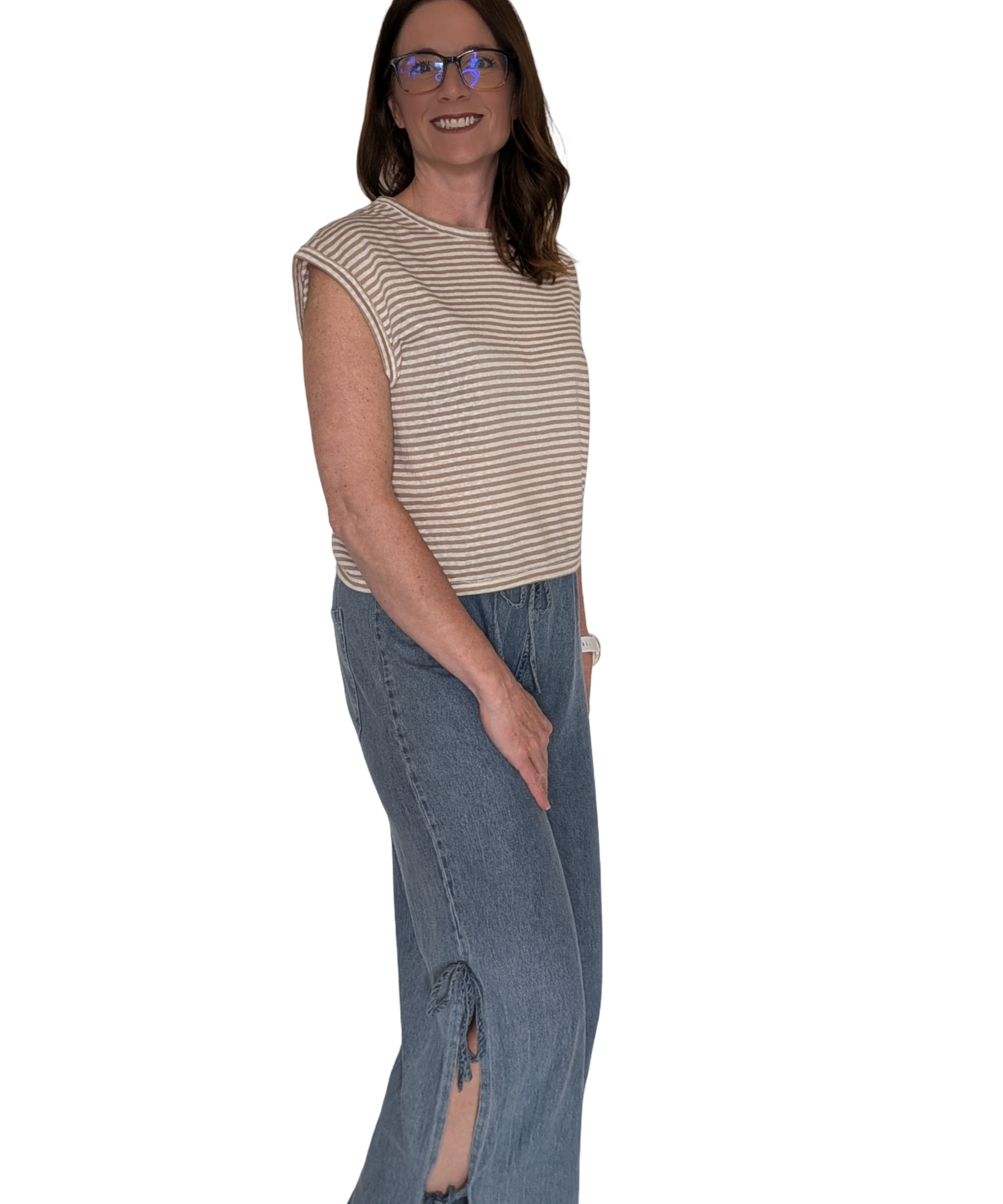TAN/WHITE STRIPE TOP