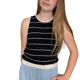 SHORT SLEEVE WIDE PINSTRIPED KNITTED TOP