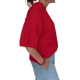 RED SHORT SLEEVED SWEATER TOP