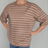 STRIPED SHORT SLEEVE KNIT TOP