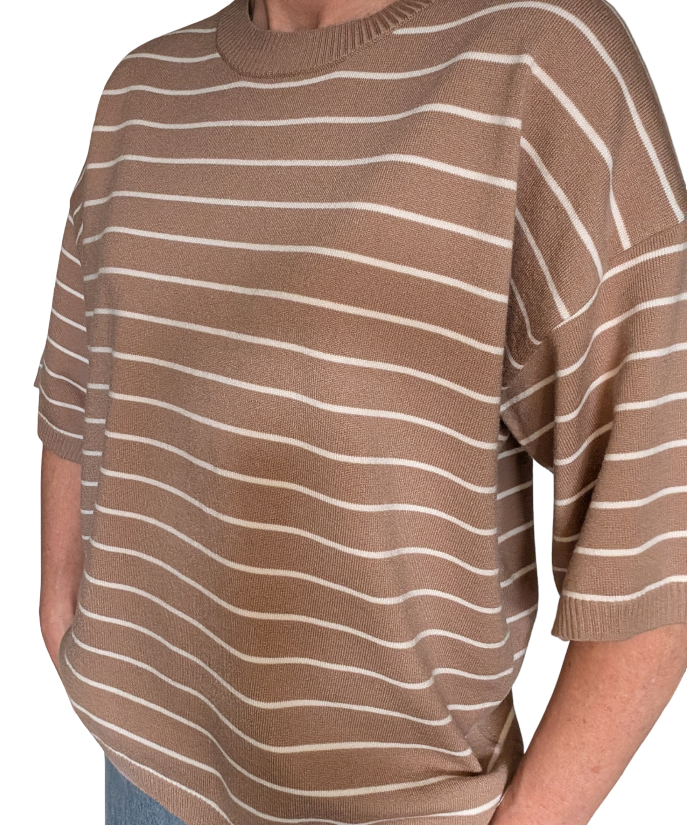 STRIPED SHORT SLEEVE KNIT TOP
