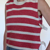 RED AND IVORY STRIPED SLEEVELESS KNIT TANK