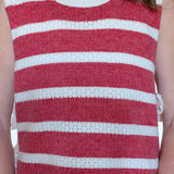 RED AND IVORY STRIPED SLEEVELESS KNIT TANK