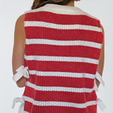 RED AND IVORY STRIPED SLEEVELESS KNIT TANK