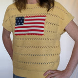 AMERICAN FLAG PATCH SHORT SLEEVE KNIT SWEATER TOP