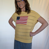 AMERICAN FLAG PATCH SHORT SLEEVE KNIT SWEATER TOP
