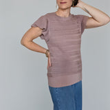 PINK RUFFLED SHORT SLEEVED SWEATER TOP