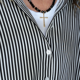 OVERSIZED SHORT SLEEVE BUTTON DOWN STRIPED SHIRT