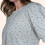 FLORAL PRINT PUFF SHORT SLEEVE FRENCH TERRY TOP