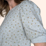 FLORAL PRINT PUFF SHORT SLEEVE FRENCH TERRY TOP