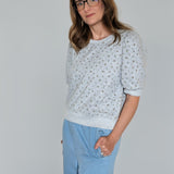 FLORAL PRINT PUFF SHORT SLEEVE FRENCH TERRY TOP