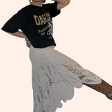 CROCHET LACE WAIST HIGH LOW MAXI SKIRT