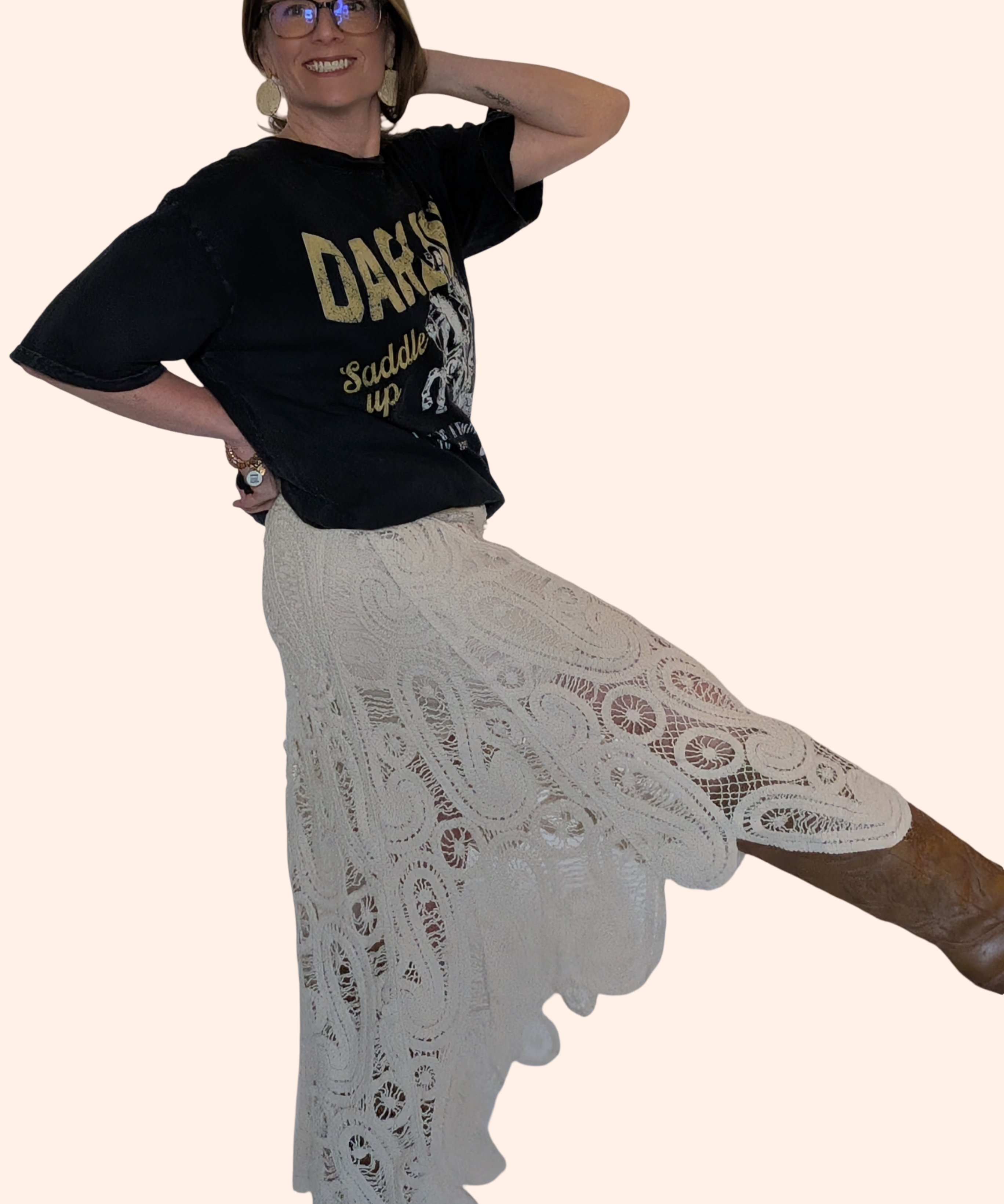 CROCHET LACE WAIST HIGH LOW MAXI SKIRT