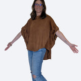HIGH LOW STUDDED OVERSIZED TOP - CAMEL