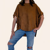 HIGH LOW STUDDED OVERSIZED TOP - CAMEL