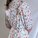 FLORAL RUFFLE COLLAR MIDI DRESS