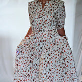 FLORAL RUFFLE COLLAR MIDI DRESS