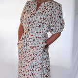 FLORAL RUFFLE COLLAR MIDI DRESS