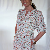 FLORAL RUFFLE COLLAR MIDI DRESS
