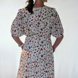 FLORAL RUFFLE COLLAR MIDI DRESS