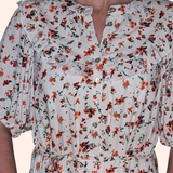 FLORAL RUFFLE COLLAR MIDI DRESS