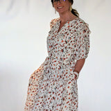 FLORAL RUFFLE COLLAR MIDI DRESS