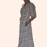 FLORAL RUFFLE COLLAR MIDI DRESS