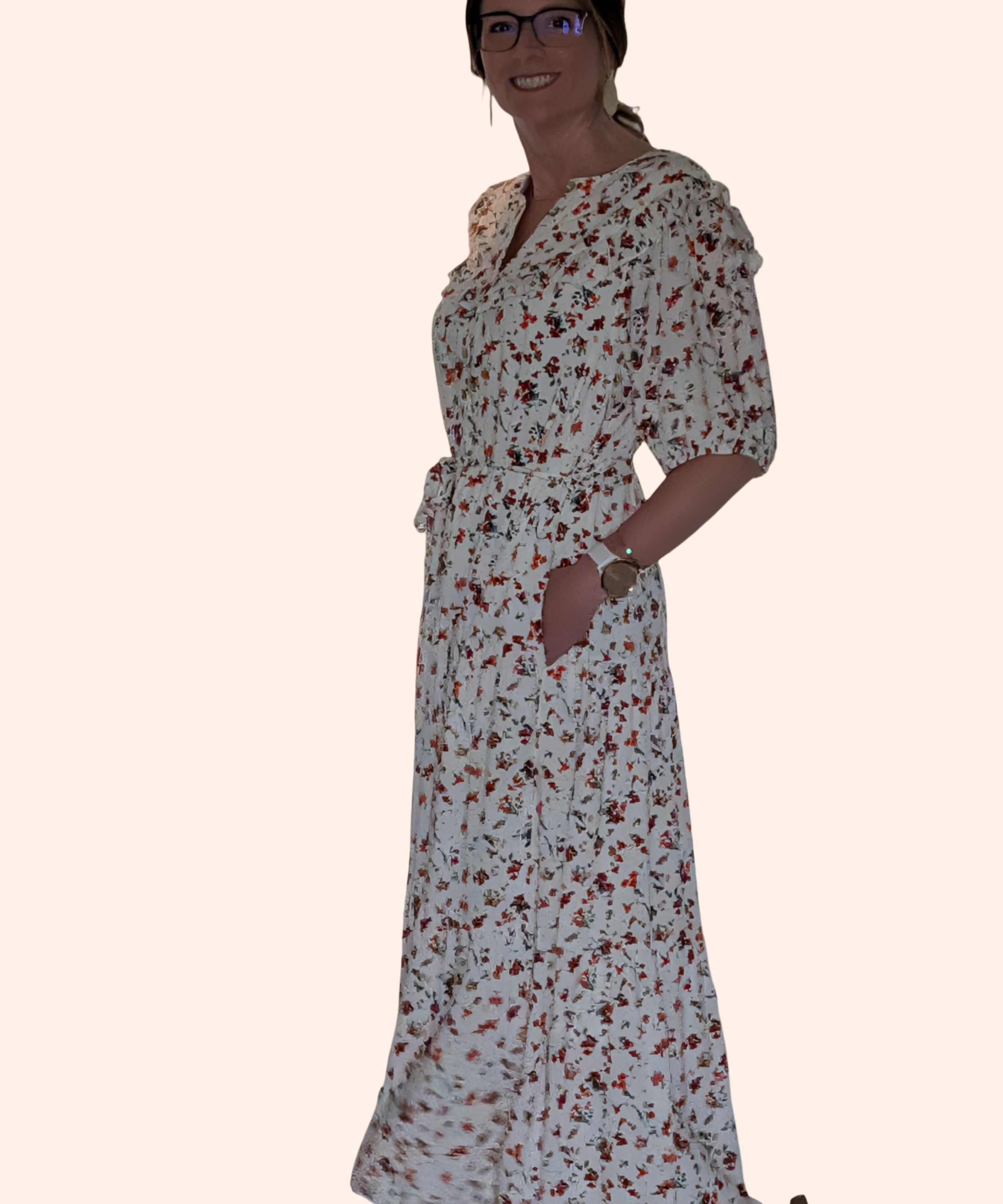 FLORAL RUFFLE COLLAR MIDI DRESS