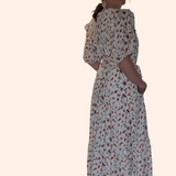 FLORAL RUFFLE COLLAR MIDI DRESS