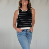 SHORT SLEEVE WIDE PINSTRIPED KNITTED TOP