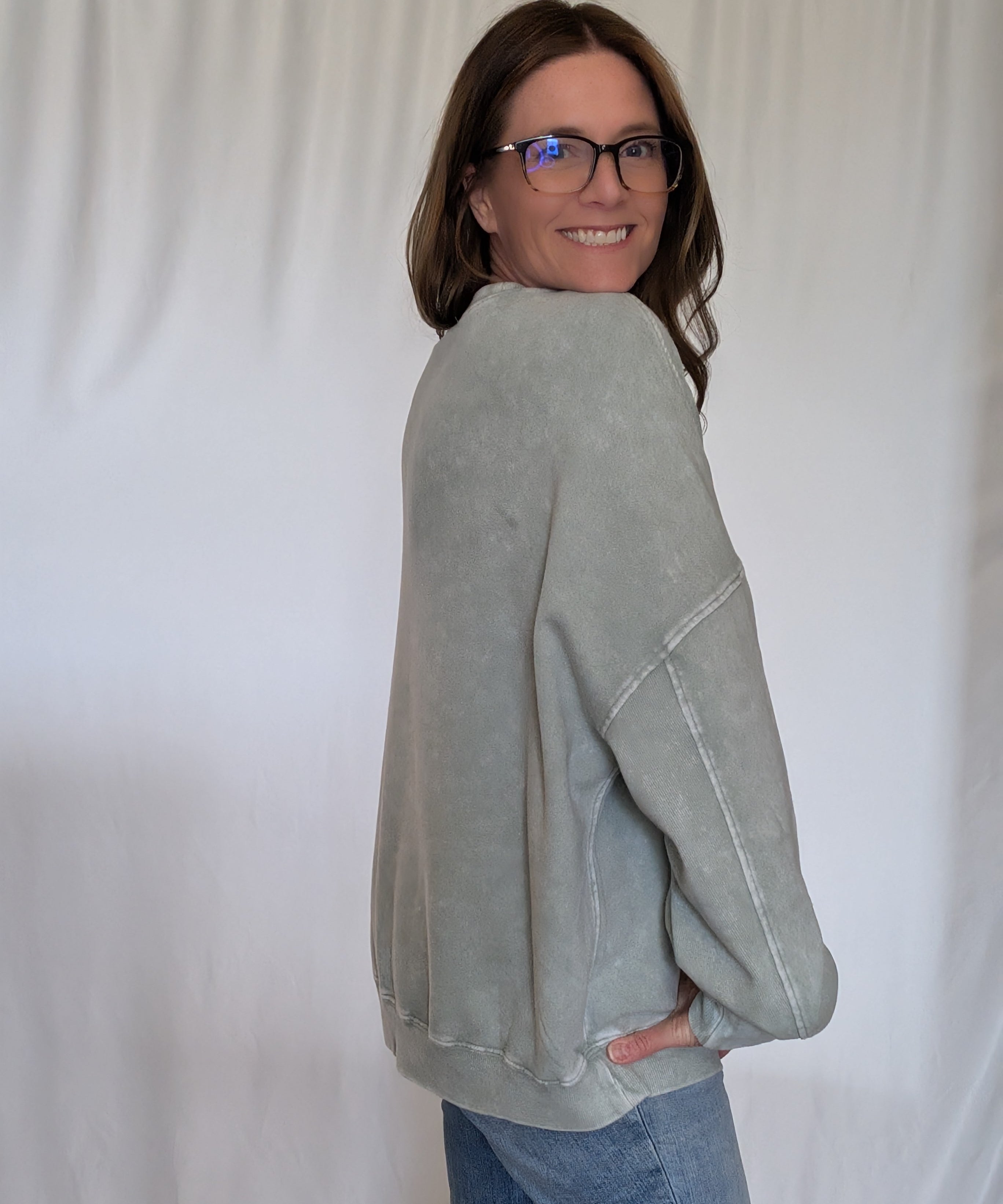 JENESIS TWELVE ACID WASHED CREW SWEATSHIRT - LIGHT GREEN