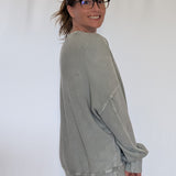 JENESIS TWELVE ACID WASHED CREW SWEATSHIRT - LIGHT GREEN