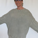 JENESIS TWELVE ACID WASHED CREW SWEATSHIRT - LIGHT GREEN