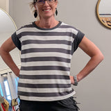 GRAY AND WHITE STRIPED TOP