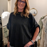 HIGH LOW STUDDED OVERSIZED TOP - DARK GRAY